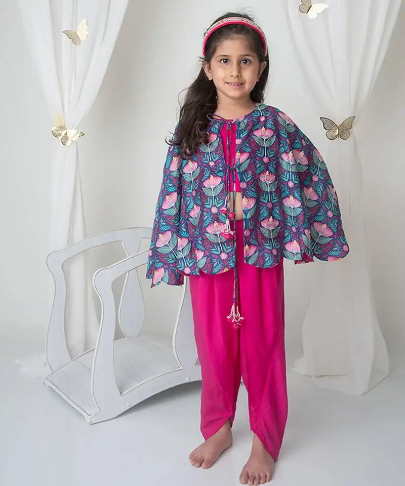 Floral printed cape and dhoti set