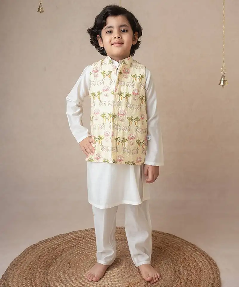 Traditional pichwai printed bundhgala and kurta set