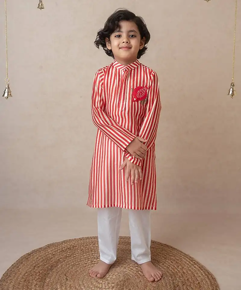 Pomegranate striped kurta set for kids