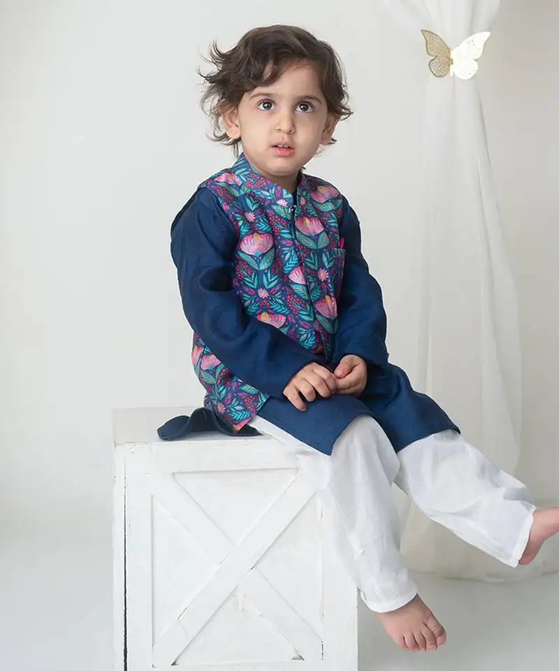 Floral printed bandhgala and kurta set