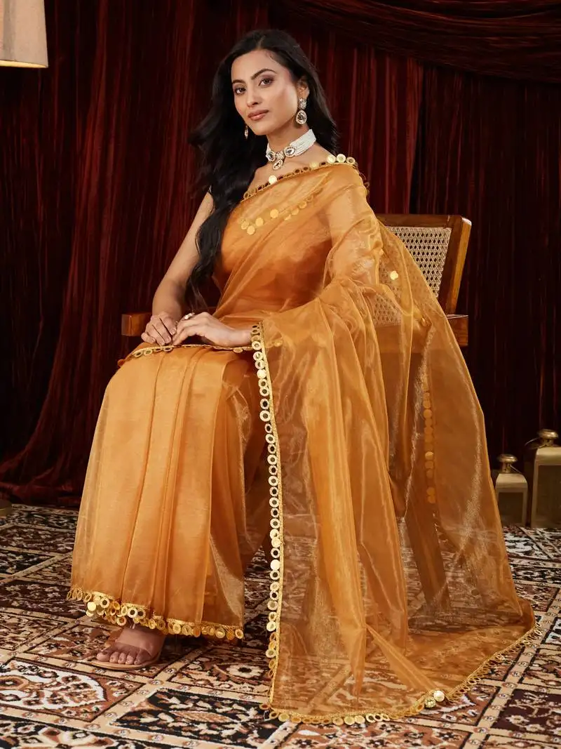 Organza gold embellished saree