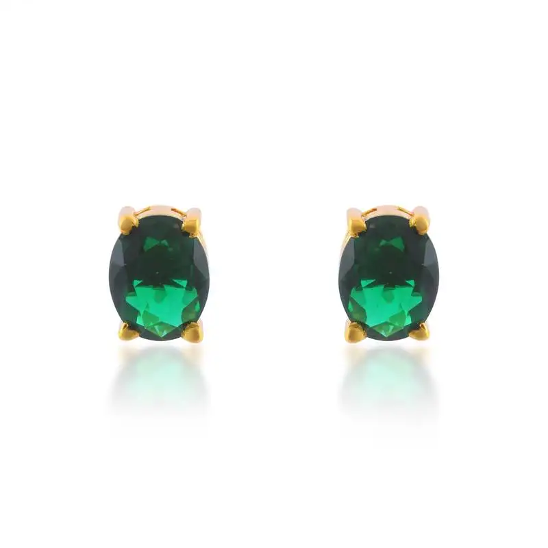 Brass gold plated imitation emerald stud earrings for women girls