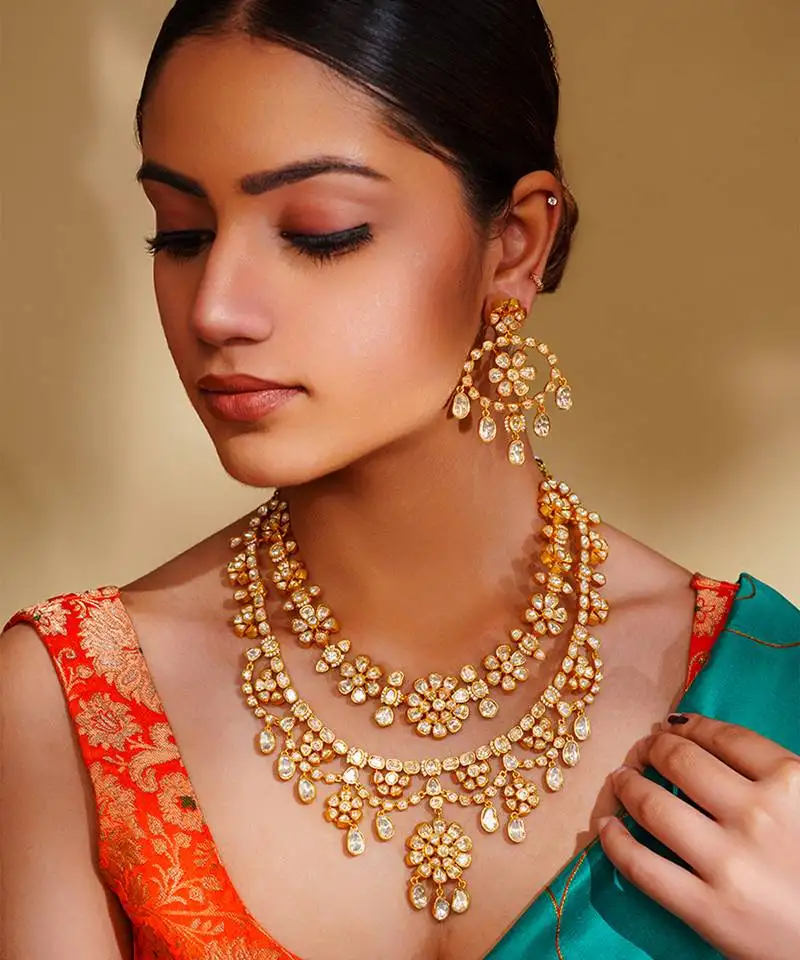 Bold and dramatic 2-line moissanite necklace set with earrings