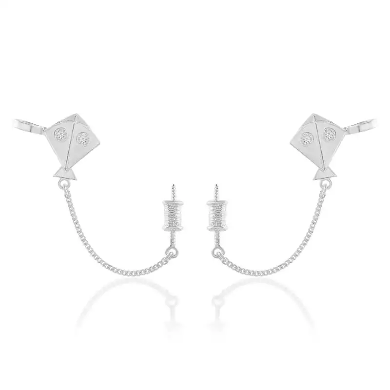 Brass antique silver plated kite shape patang charkhi earrings for women