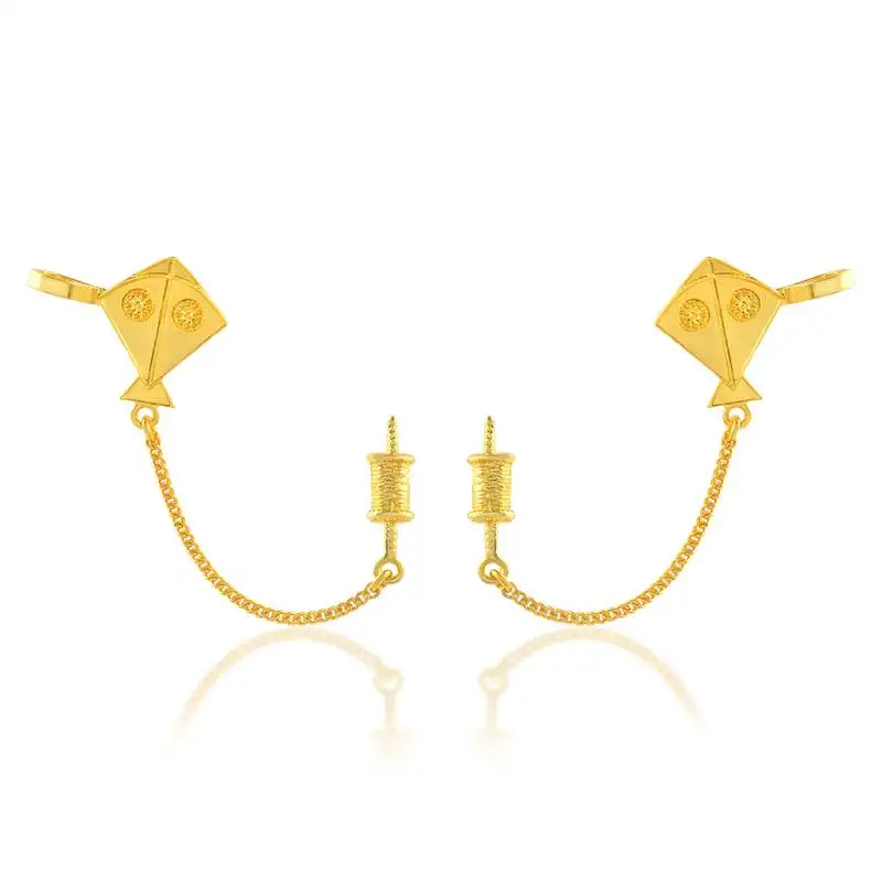 Brass micron gold plated kite shape patang charkhi earrings for women