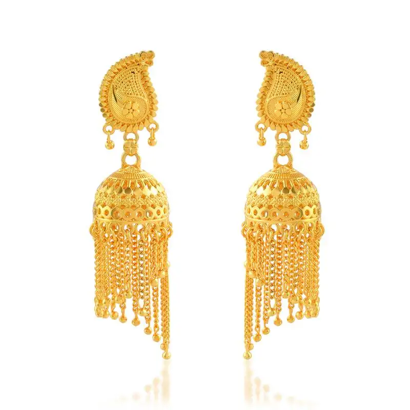Brass micron gold plated jhalar jhumki traditional earrings for women ethnic jewellery