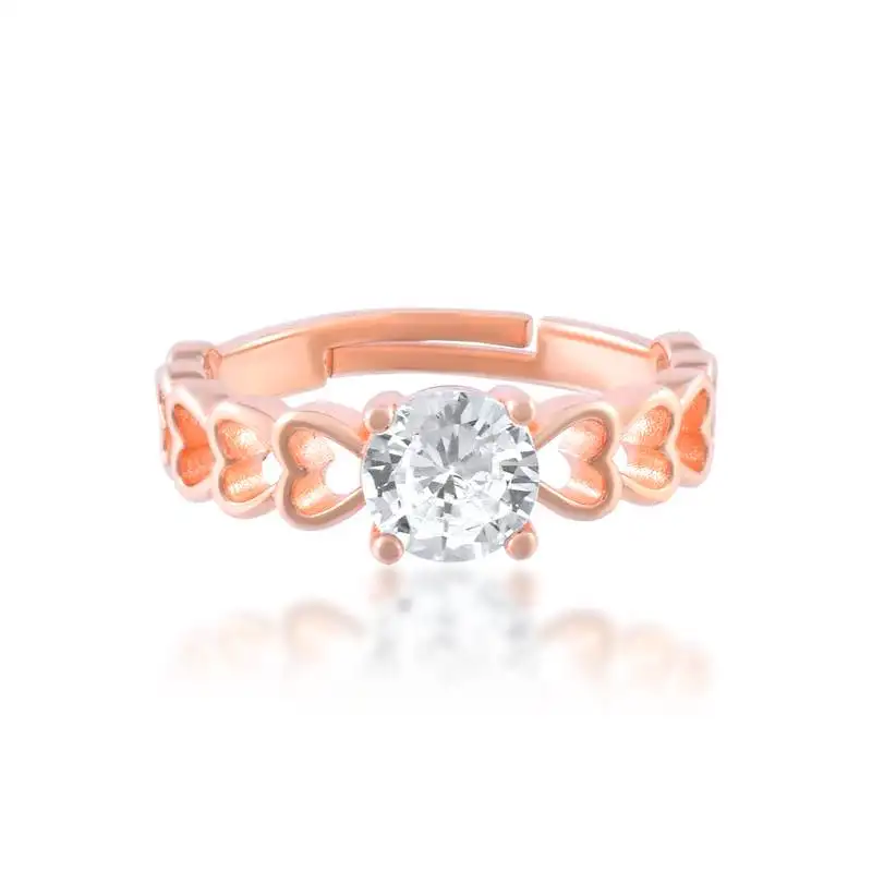 Pure copper heart shape design moissanite solitaire imitation diamond finger ring adjustable for men women