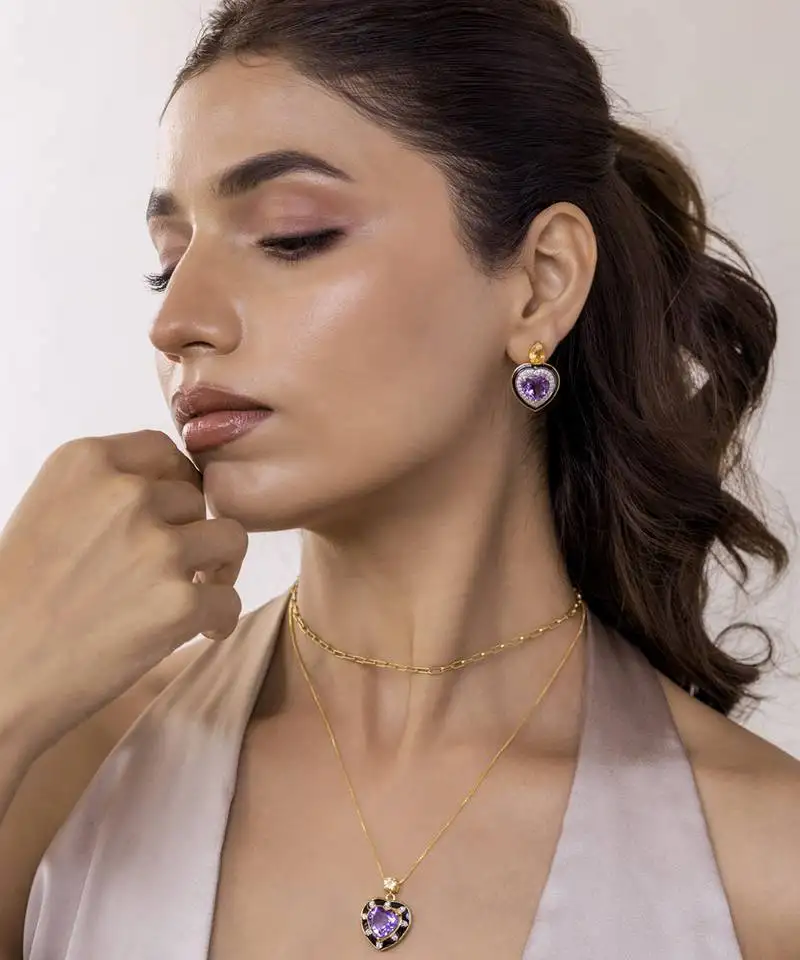 Purple sterling silver earrings