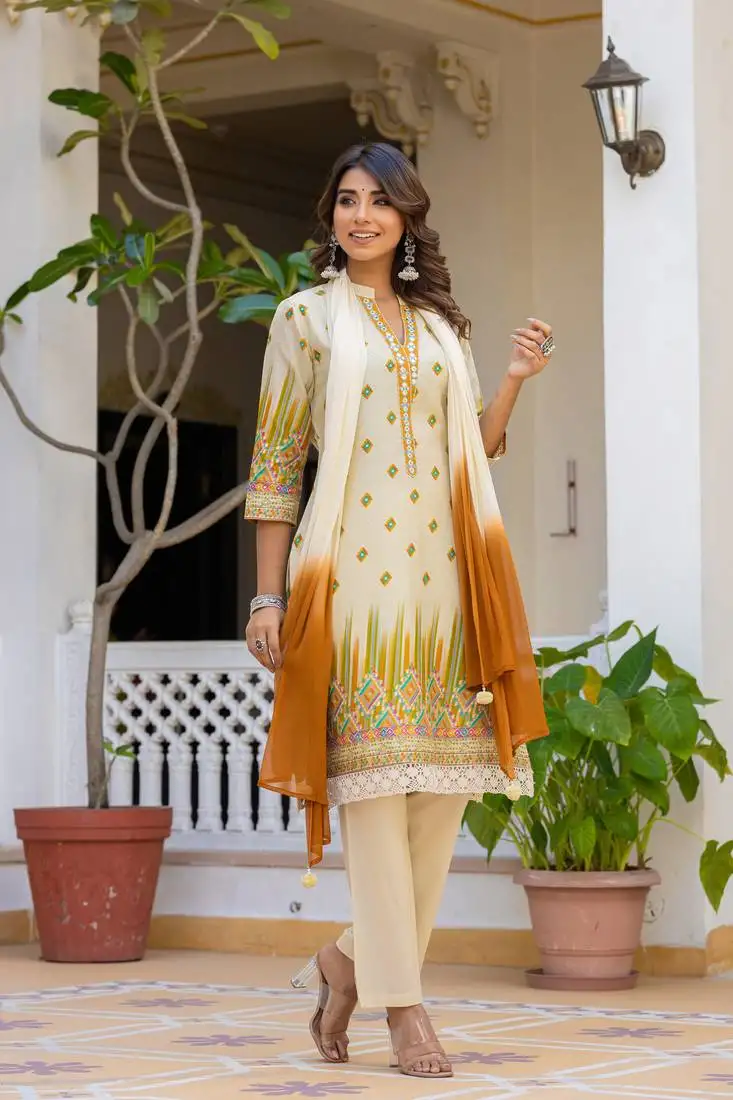 Amber off white printed cotton kurta sets
