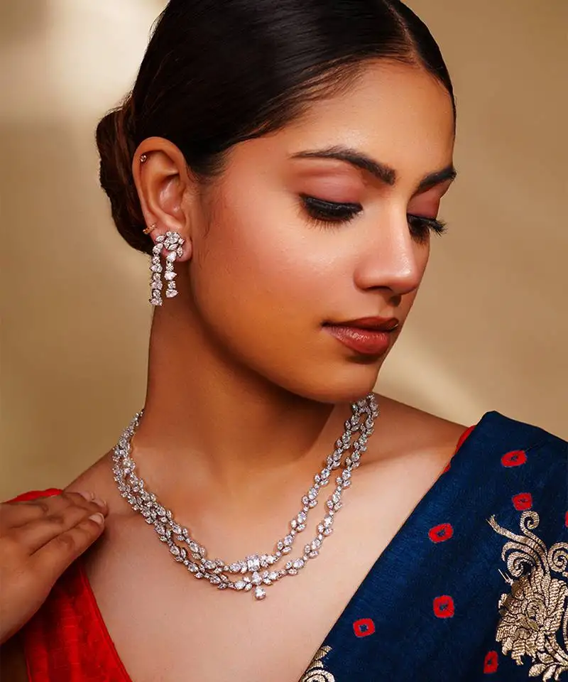 Elegant and classy 2 line diamond necklace set