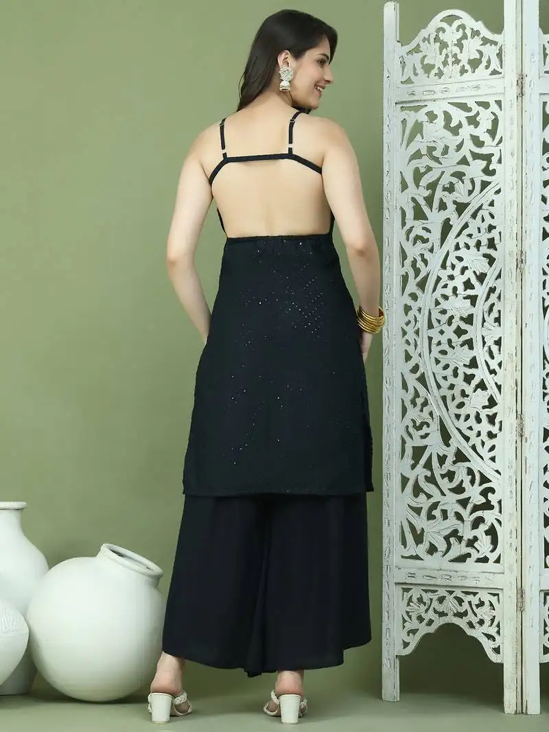 Black chic backless designer kurta for women