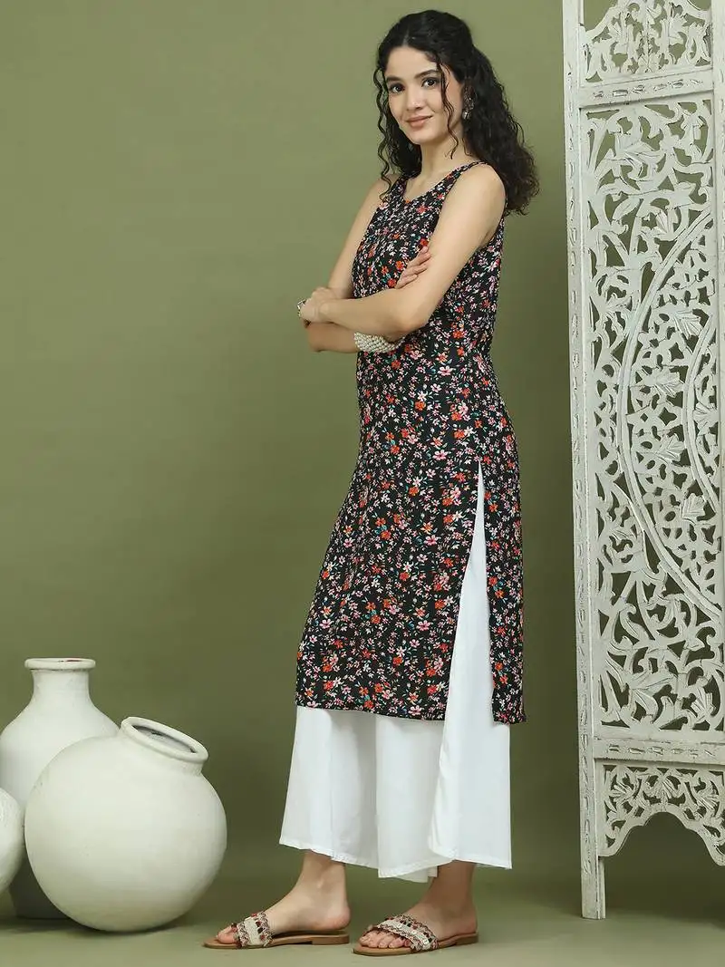 Black women's printed rayon kurtas