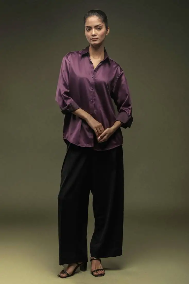 Wine satin shirt