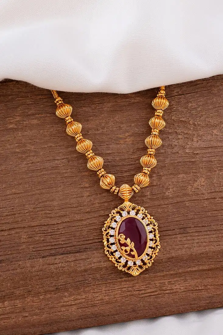 Radha's creations necklace with maroon stone pendant one gram gold