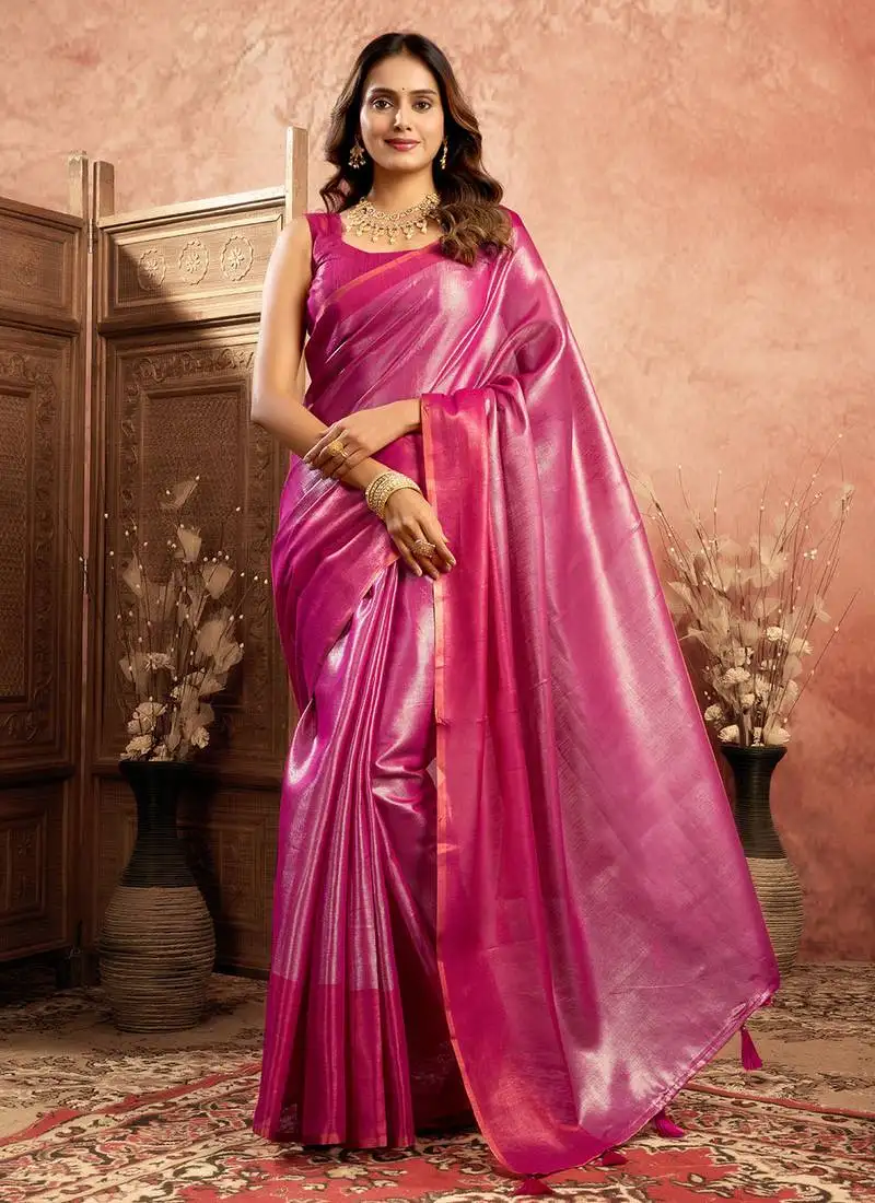 Rani tissue silk saree with weave border and blouse