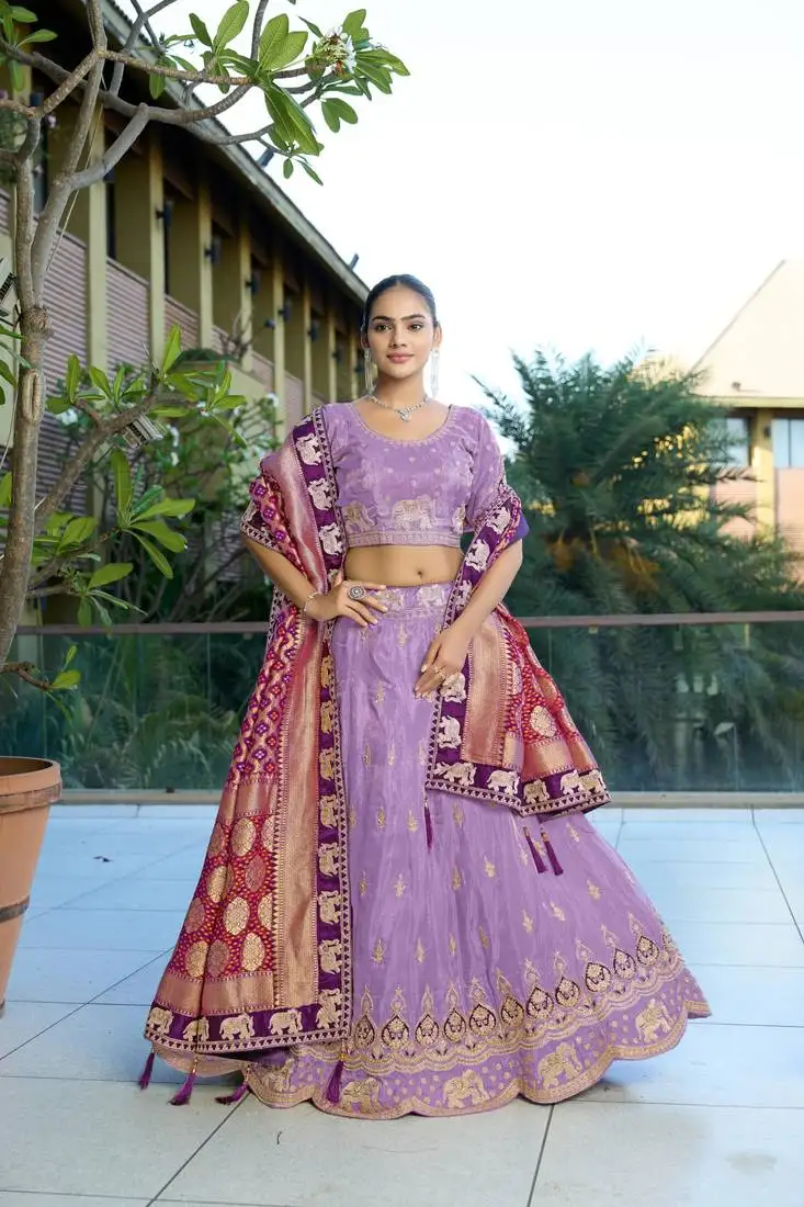 Lavender viscose gota work semi stitch lehenga