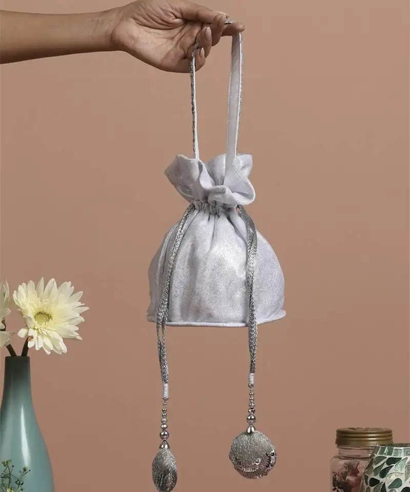 Silver georgette potli bag