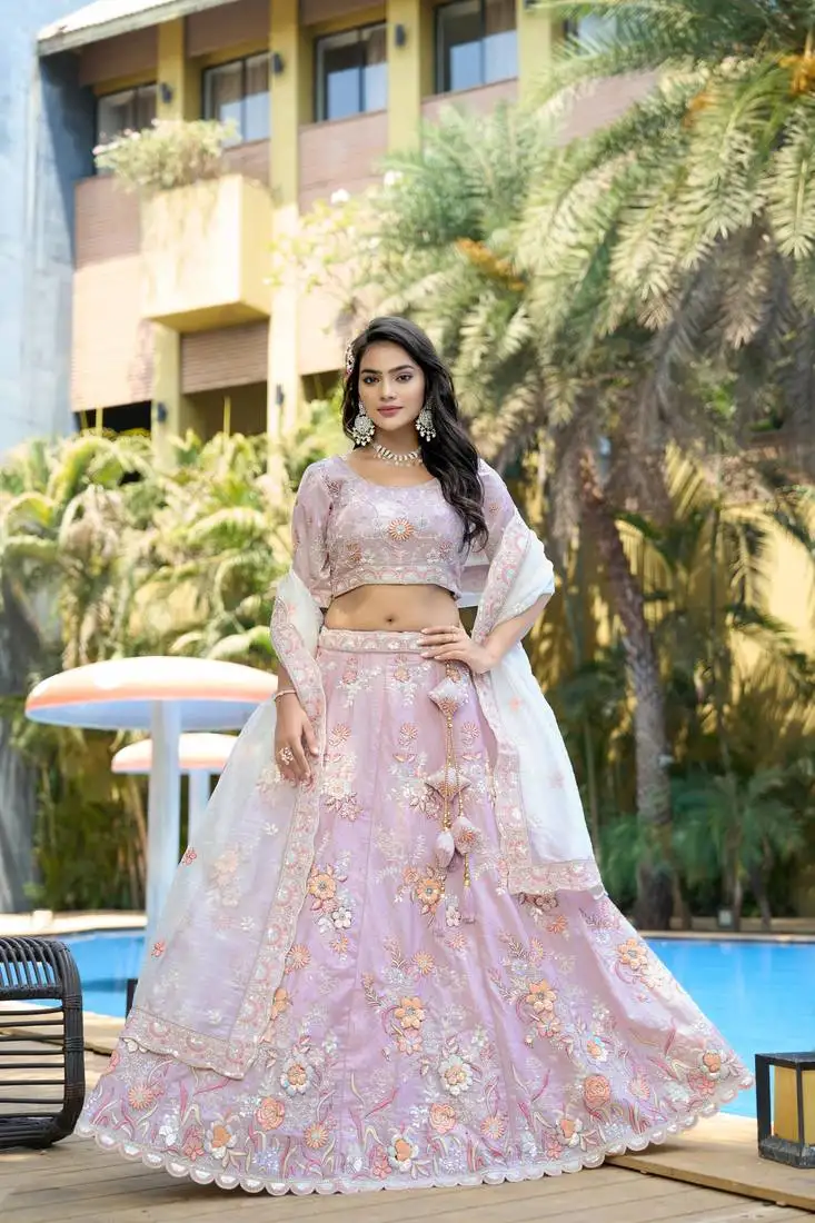 Purple fendy silk zarkan sequin semi stitch lehenga