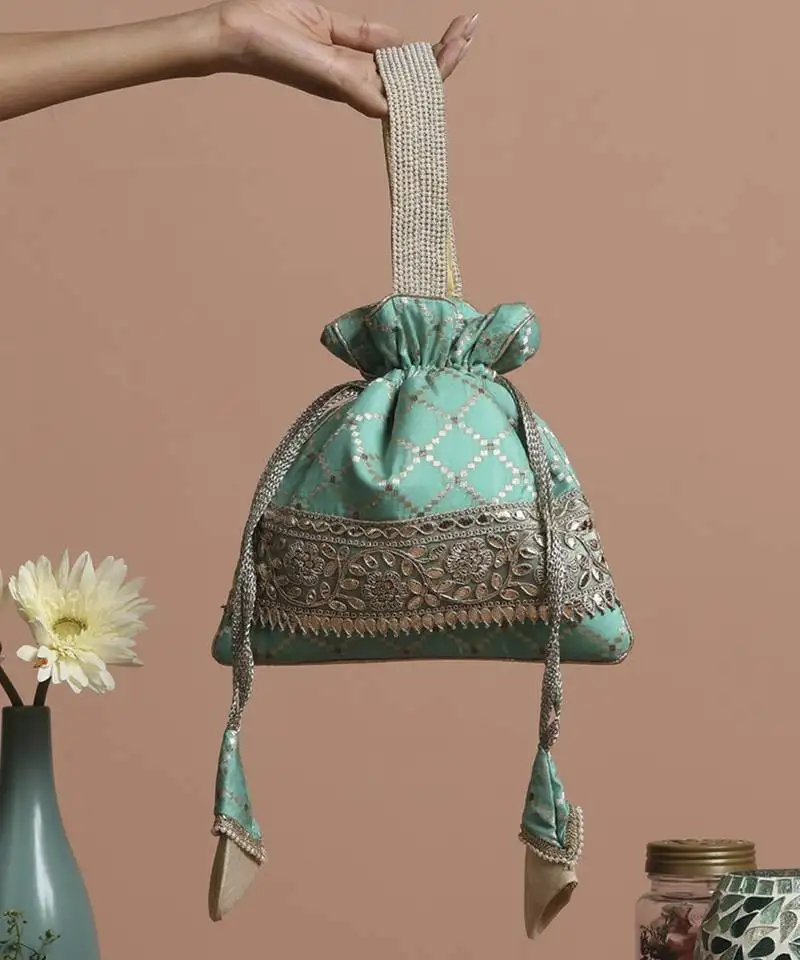 Mint brocade potli bag