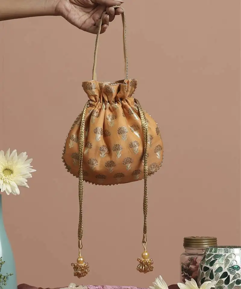 Orange silk potli bag