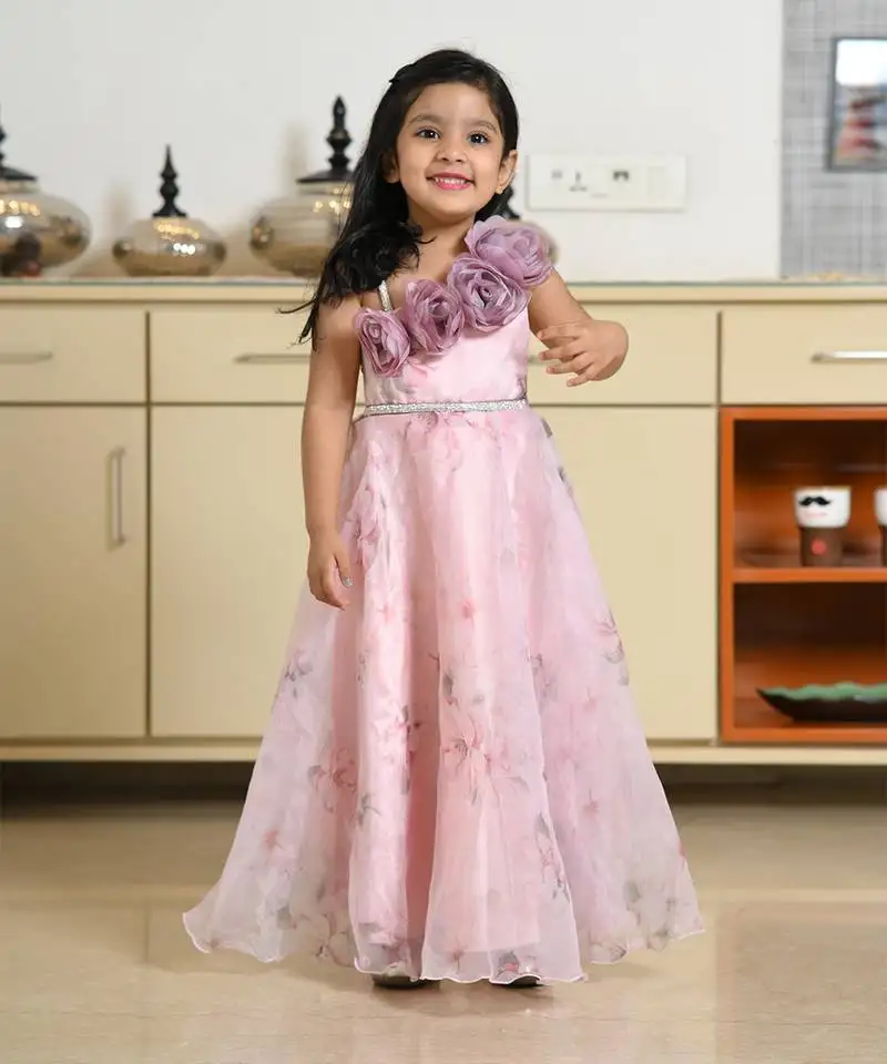 Light pink printed one shoulder party gown