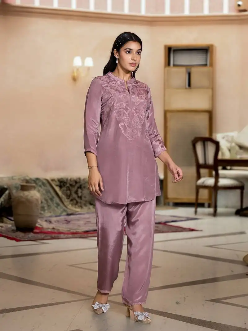 Purple embroidered crepe irene rose co ord sets