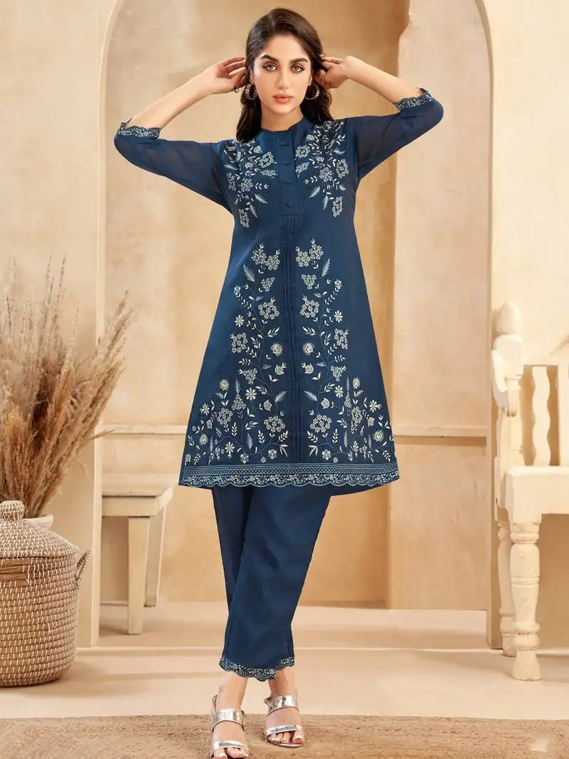 Blue embroidered cotton srijan azure co ord sets