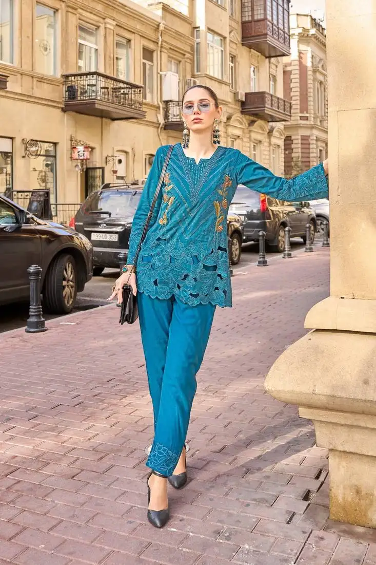 Teal embroidered blended cotton anuja peacock co ord sets
