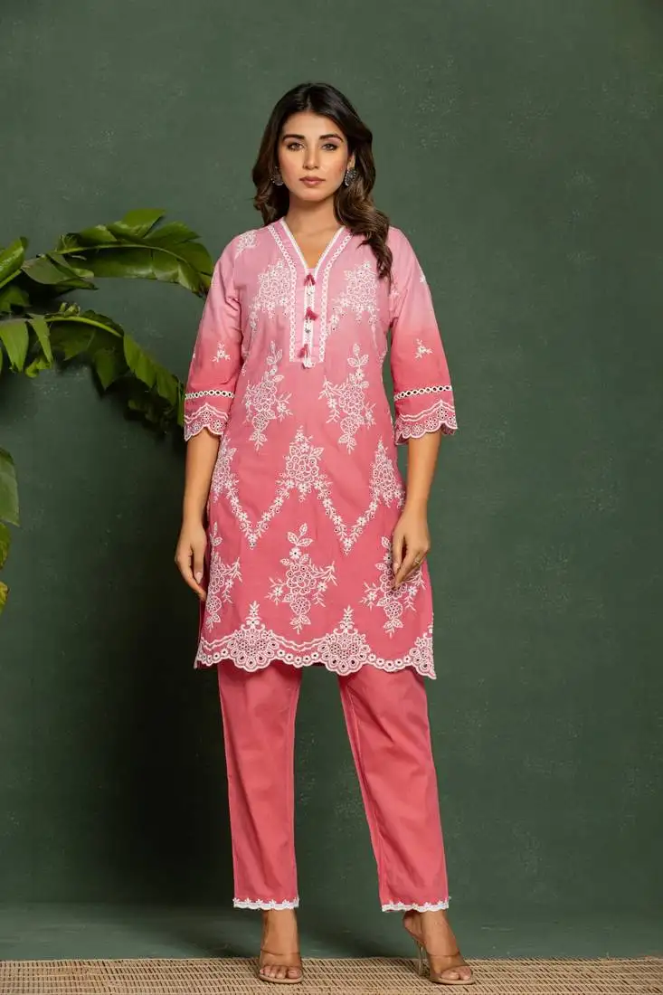 Red embroidered cotton anumeha blush co ord sets