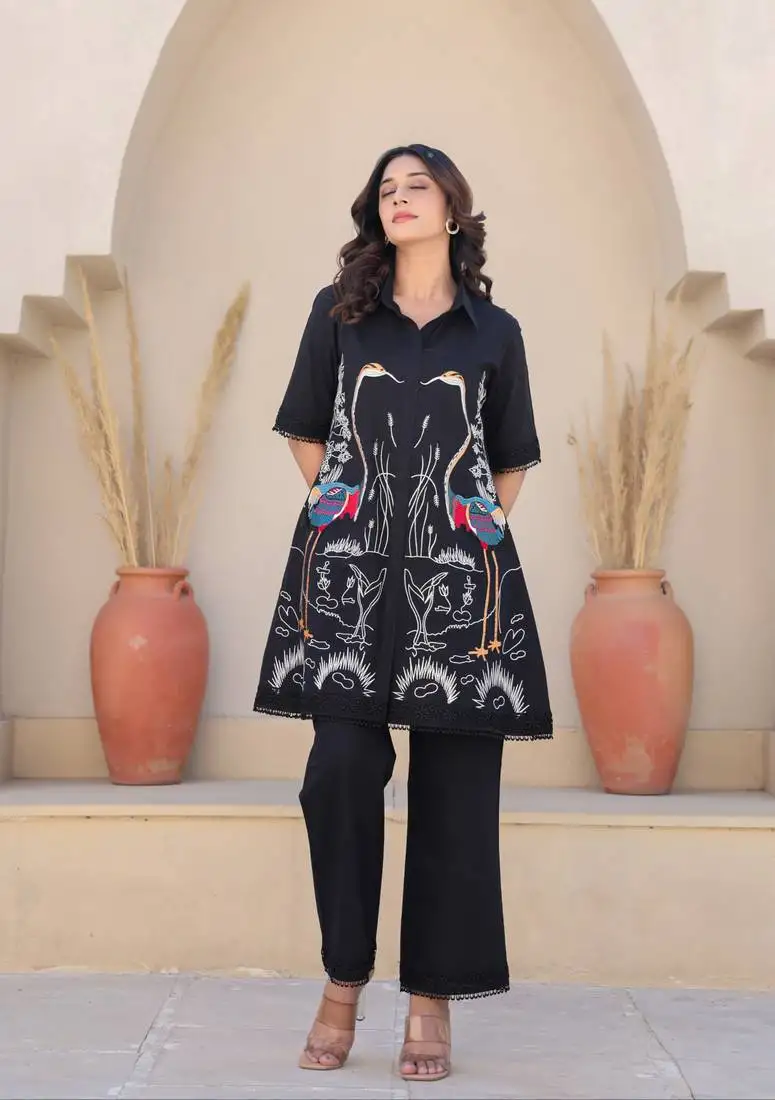 Black printed cotton bodhi ebony co ord sets