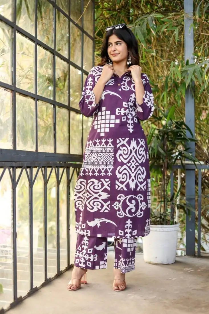 Purple printed cotton ekaja orchid co ord sets