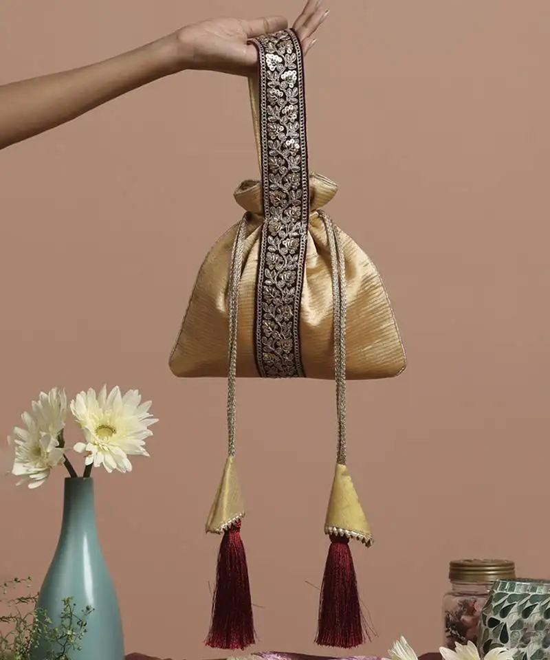 Gold organza potli bag