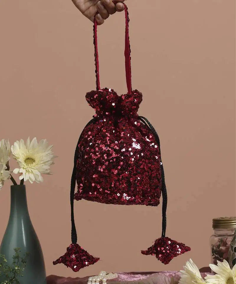 Maroon sequin potli bag