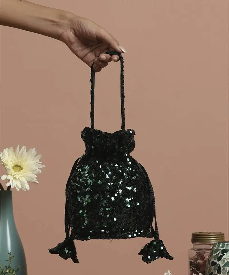Green sequin potli bag
