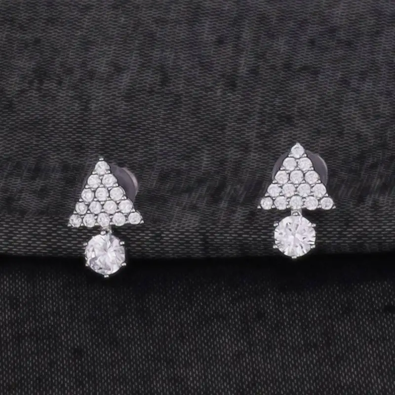 Exotic trangle shape studded cz silver plated stud earring for women and girls