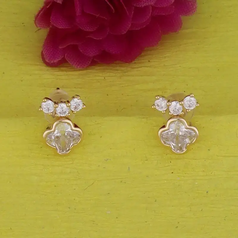 Astonish round shape center stone gold plated stud earring for women and girls