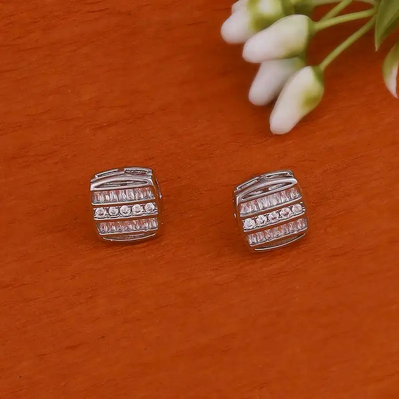 Classic sparkling studded cz silver plated stud earring for women and girls