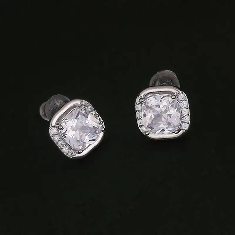 Excellent center studded cz silver plated stud earring for women and girls