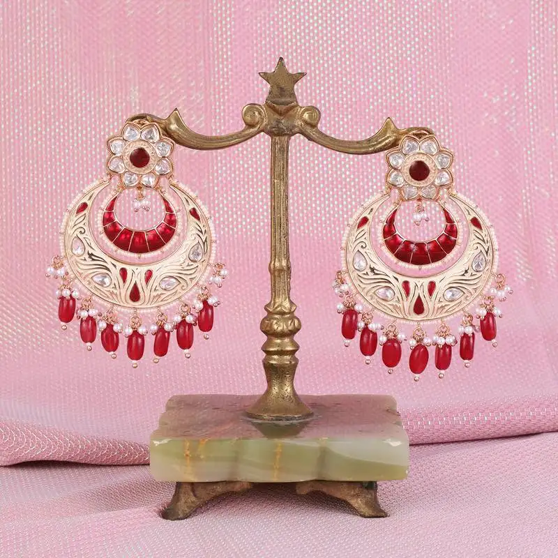 Traditional meenakari work antique gold plated brass chandilier earring for women and girls