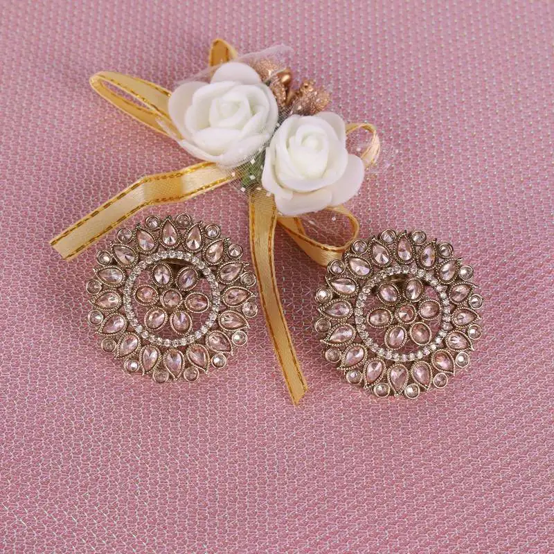 Round shape flower design antique gold plated brass stud earring for women and girls