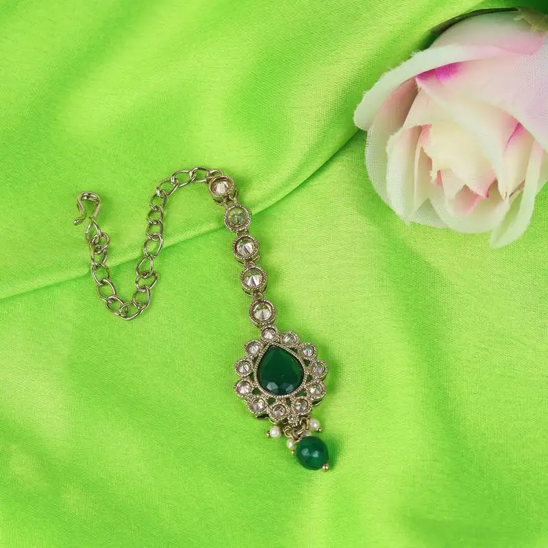 Traditional oval shape silver gold plated brass maang tikka for women and girls