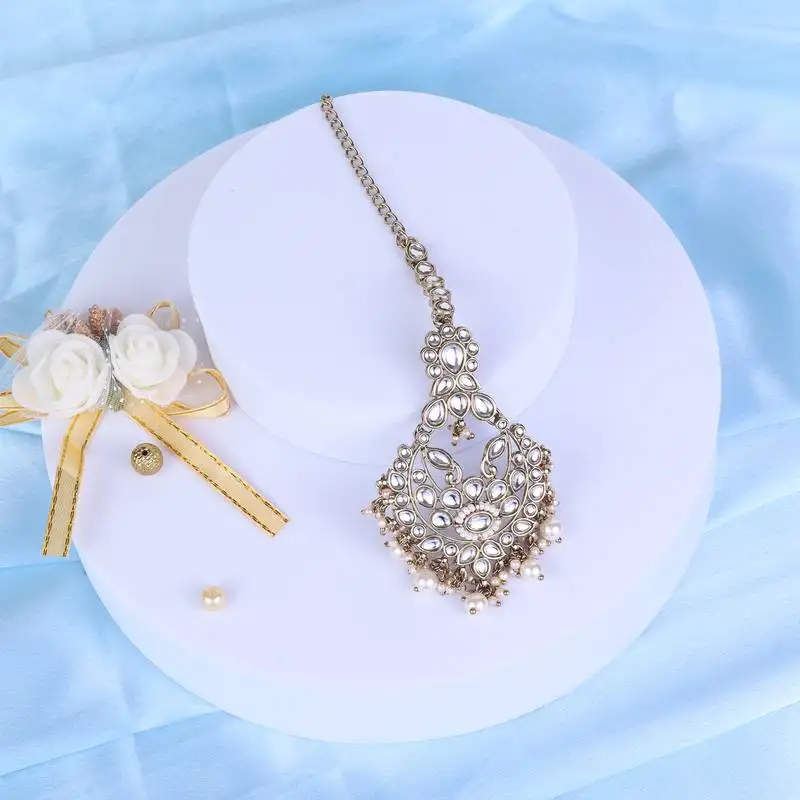 Traditional flower shape silver gold plated maang tikka for women and girls