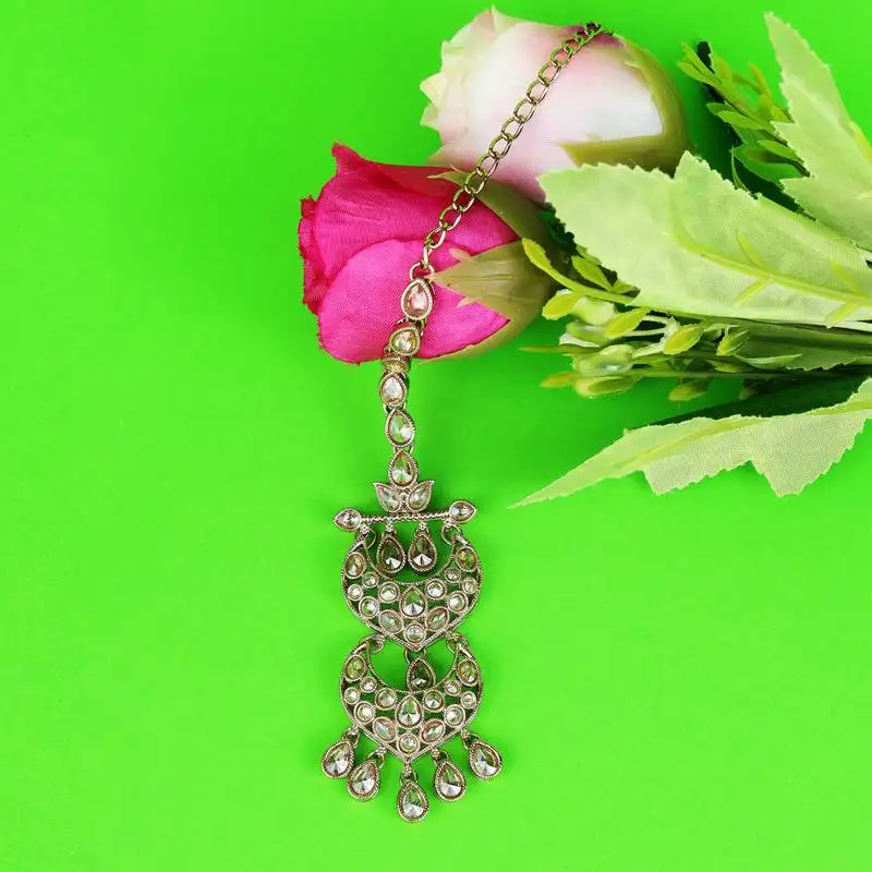 Traditional chandelier shape silver gold plated maang tikka for women and girls