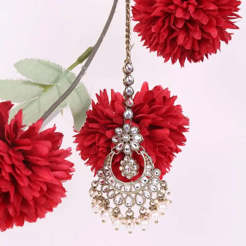 Traditional chandelier and flower shape silver gold plated maang tikka for women and girls