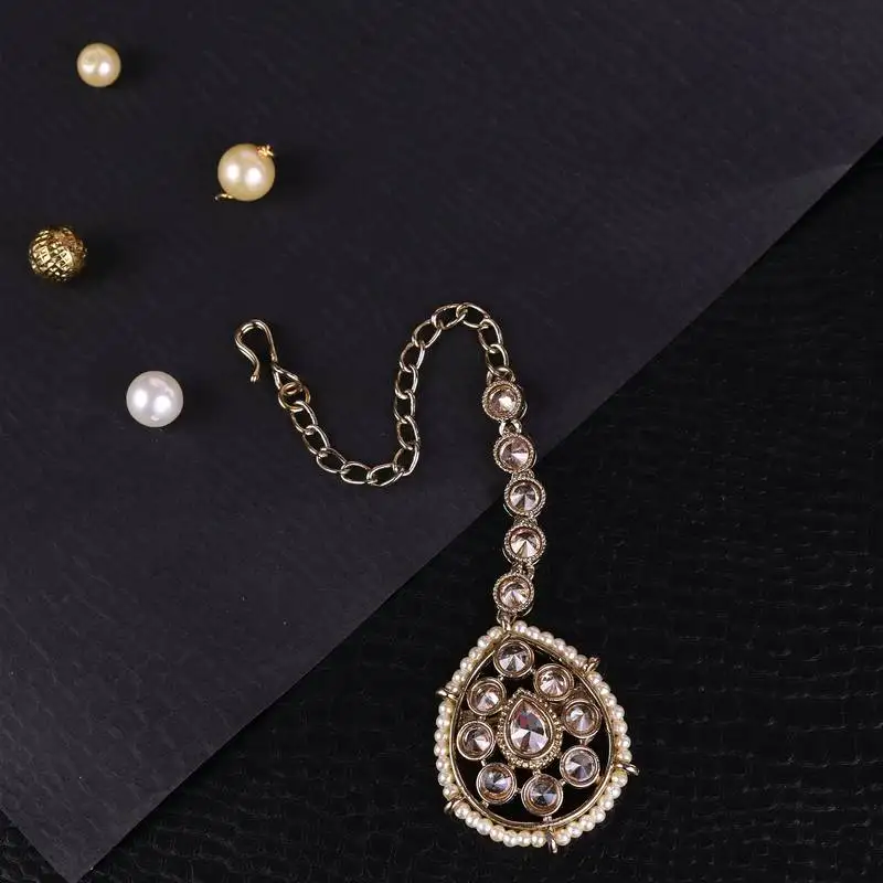 Traditional oval shape silver gold plated maang tikka for women and girls