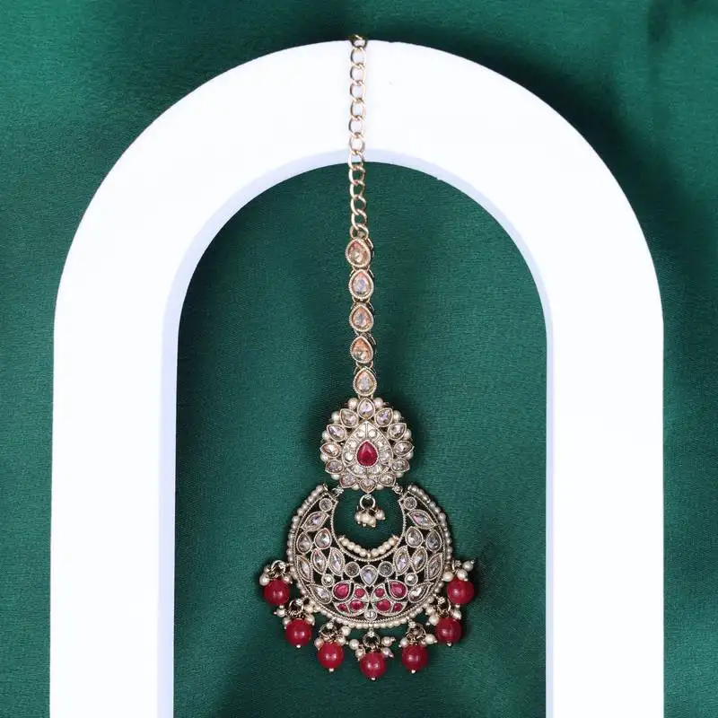 Traditional oval and chandelier shape silver gold plated maang tikka for women and girls