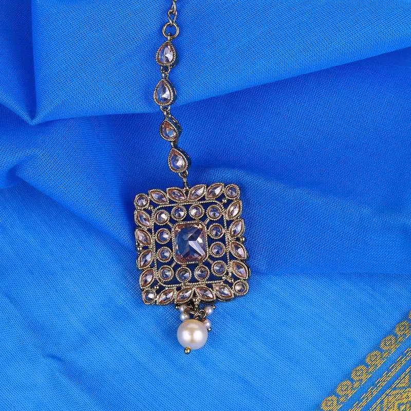 Traditional squire shape silver gold plated brass maang tikka for women and girls