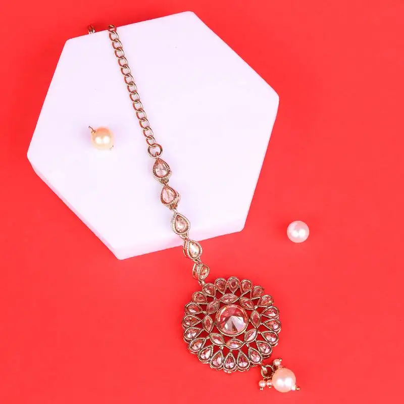 Traditional oval and round shape silver gold plated brass maang tikka for women and girls