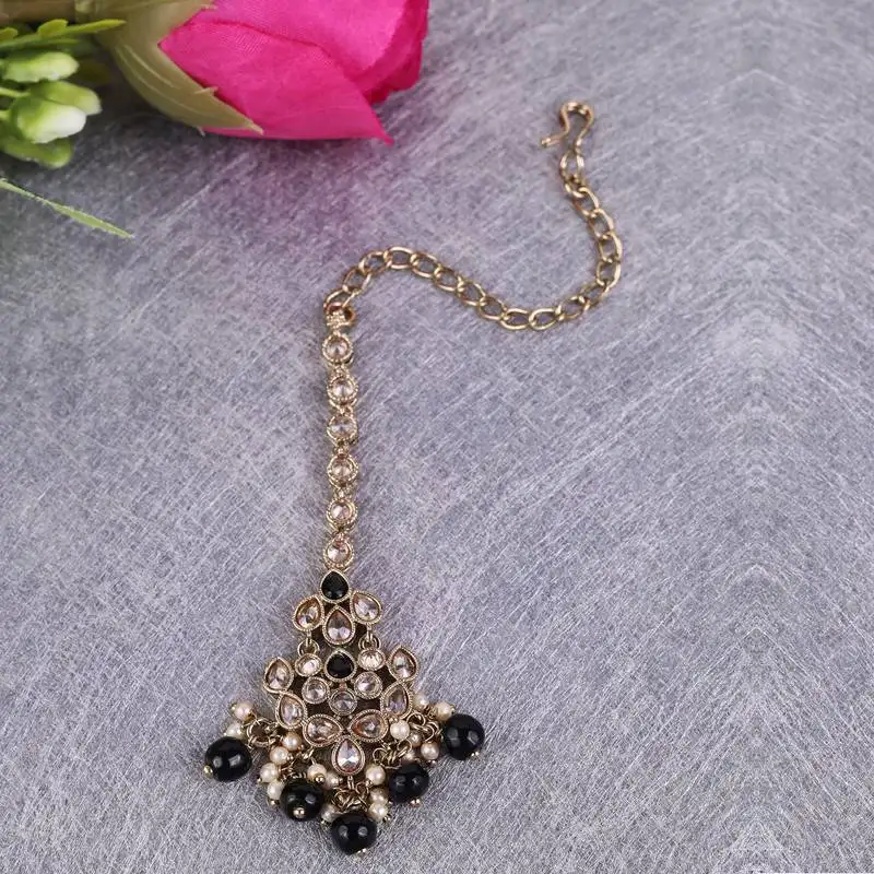 Traditional oval and flower shape silver gold plated brass maang tikka for women and girls