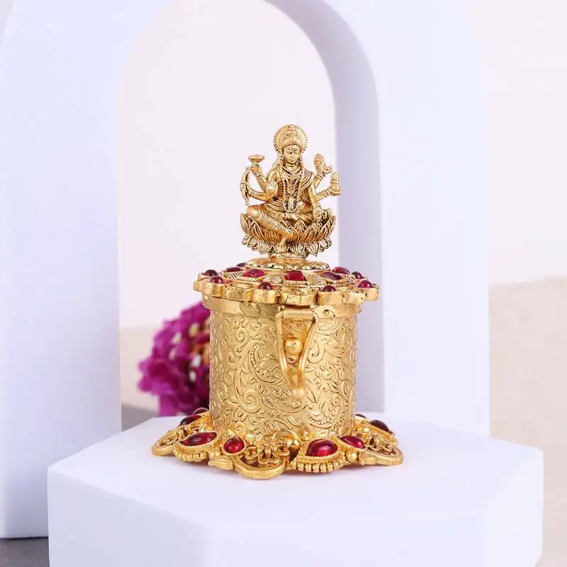 Traditional laxmi design gold plated brass sindoor dani::Dibbi for women
